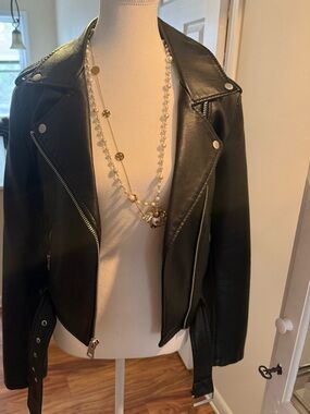Levi's Black Leather Moto Jacket with Silver Hardware